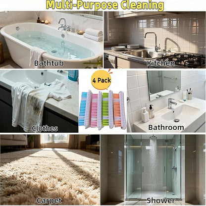 4 Pack Scrub Brush for Cleaning Scrubbing Brush with Stiff Bristle Multi-Purpose Heavy Duty Scrub Brushes,Deep Cleaning Brushes for Bathroom, Floor, Shower, Carpet, Bathtub, Sink Outdoor, Multi-Color