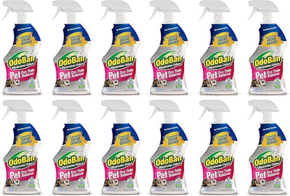 OdoBan Pet Solutions Oxy Stain Remover, Pet Stain Eliminator, Made in the USA, 12-Pack, 32 Ounce Spray Each