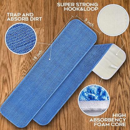 Matthew 18'' 36Pcs Microfiber Spray Mop Replacement Pads Heads for Wet Dry Floors Reusable Home Commercial Cleaning Refills,Machine Washable Fits Compatible with Bona Mop&Most Spray Mops Blue