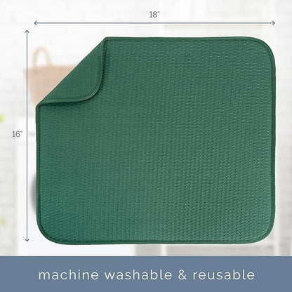 S&T INC. Dish Drying Mat, 16” x 18”, Absorbent Microfiber Kitchen Counter Mat, Drying Pad for Dishes, Utensils, Pots and Pans, Large, Diamond Texture, Emerald Green
