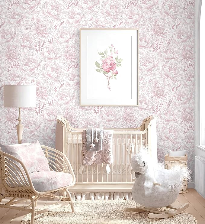 Guvana 17.3in×118in Floral Peel and Stick Wallpaper Boho Contact Paper Pink and White Wall Paper Modern Removable Wallpaper for Bedroom Bathroom Nursery Mural Wall Self Adhesive Waterproof Vinyl Roll