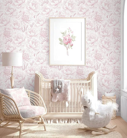 Guvana Floral Peel and Stick Wallpaper Boho Contact Paper Pink and White Wall Paper Modern Removable Wallpaper for Bedroom Bathroom Nursery Mural Wall Self Adhesive Waterproof Vinyl Roll 17.3in×394in