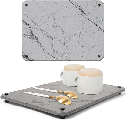 Spaceneat Diatomite Stone Drying Mat for Kitchen Counter - Rapid Moisture Removal - 15.7" x 11.8" Large Dish Drying Stone for Kitchen Sink - Diatomaceous Earth Quick Dry Dish Mat - Gray Marble
