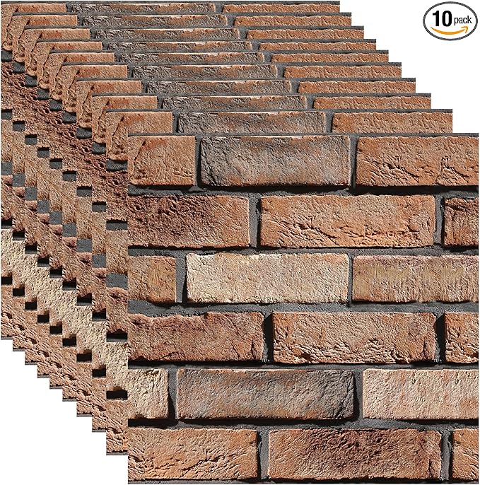 3D Wall Panels Peel and Stick, 10 Pack 3D Waterproof Self-Adhesive Wallpaper PVC Wall Panels Brick Stone for Living Room,Interior, Lobby Bedroom Office Decorate(Large Red Stone)