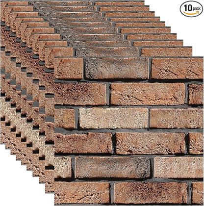 3D Wall Panels Peel and Stick, 10 Pack 3D Waterproof Self-Adhesive Wallpaper PVC Wall Panels Brick Stone for Living Room,Interior, Lobby Bedroom Office Decorate(Large Red Stone)
