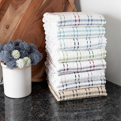 Ritz Royale Collection 100% Combed Terry Cotton, Highly Absorbent, Oversized Checked Kitchen Towel Set, 28" x 18", 2-Pack, Federal Blue