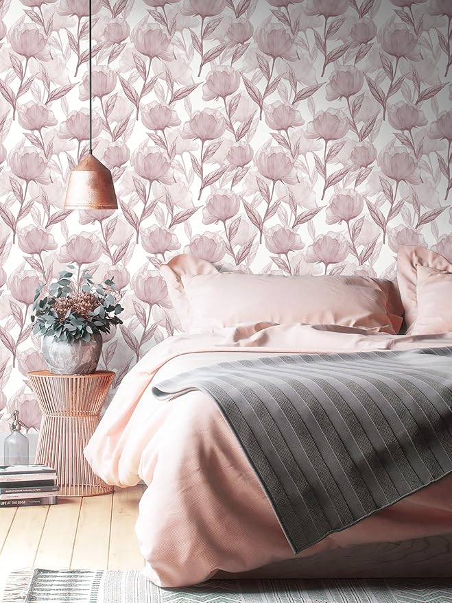 Heroad Peel and Stick Wallpaper Pink Contact Paper Modern Boho Floral Wall Paper for Cabinets Waterproof Removable Wallpaper Self Adhesive for Bathroom Vinyl Roll 17.3"x393"