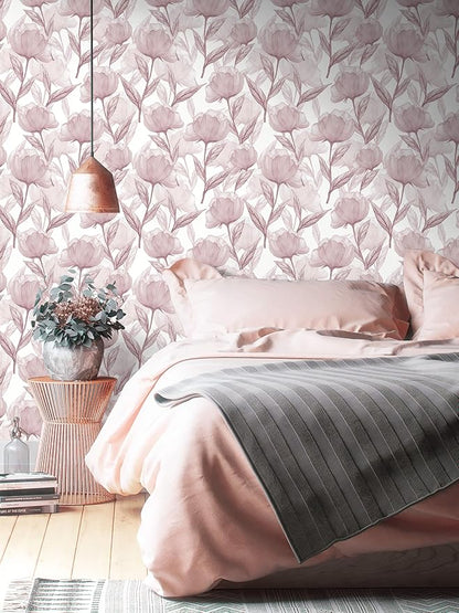 Heroad Peel and Stick Wallpaper Pink Contact Paper Modern Boho Floral Wall Paper for Cabinets Waterproof Removable Wallpaper Self Adhesive for Bathroom Vinyl Roll 17.3"x393"
