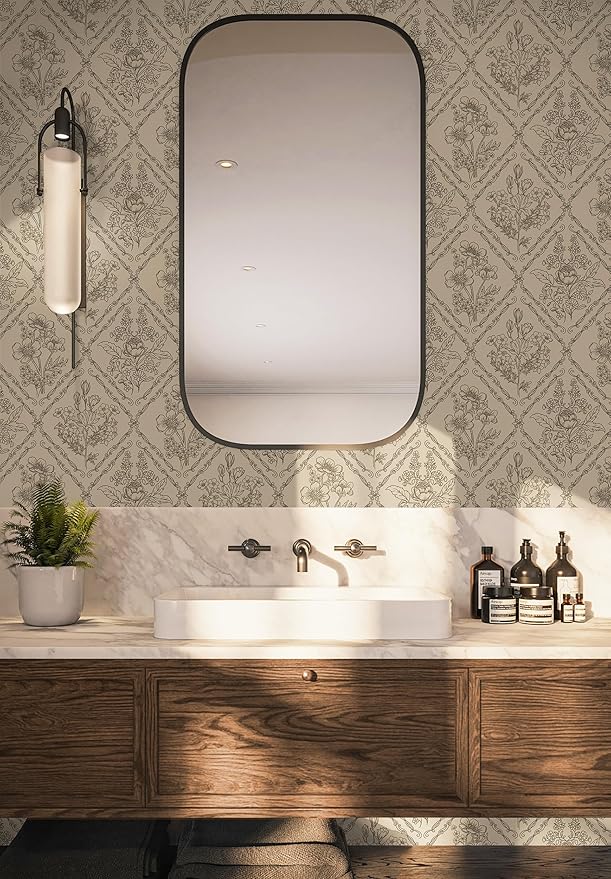Toduso Peel and Stick Wallpaper Vintage Wall Paper Boho Contact Paper Brown Floral Removable Wallpaper for Bathroom Bedroom Flower Waterproof Self Adhesive Vinyl Drawer Decor 17.3"x393.7"