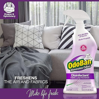 OdoBan Ready-to-Use Disinfectant and Odor Eliminator, Made in the USA, Lavender Scent, 32 Ounce Spray Bottle