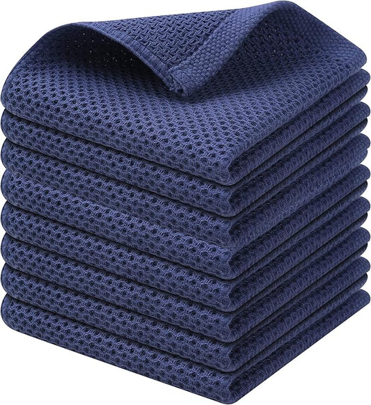 Kitinjoy 100% Cotton Kitchen Dish Cloths (12 X 12 Inches, Navy Blue), 8 Pack Waffle Weave Ultra Soft Absorbent Dish Towels for Drying Dishes Quick Drying Kitchen Towels Dish Rags