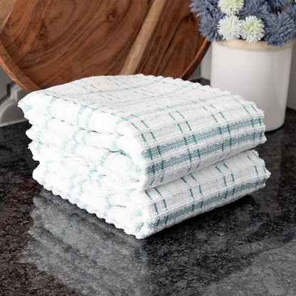Ritz Royale Collection 100% Combed Terry Cotton, Highly Absorbent, Oversized Kitchen Towel Set, 28" x 18", 2-Pack, Checked, Dew