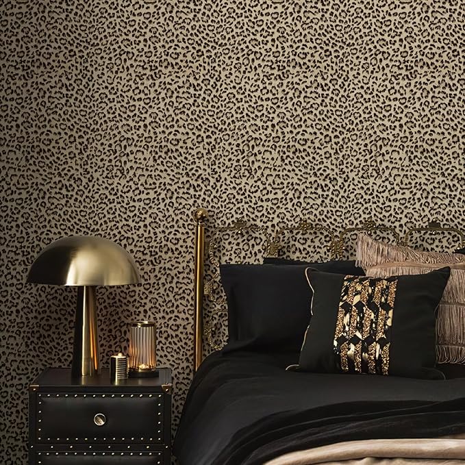 JiffDiff Leopard Print Peel and Stick Wallpaper, Waterproof Removable Self Adhesive Textured Wall Paper, Yellow Unique Funky Cheetah Contact Paper for Bedroom and Bathroom 800"X17.3"(96.2 sq. ft)