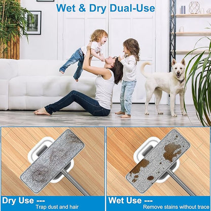 4pcs Microfiber Mop Pads Compatible with Joymoop Mop Replacement Pads for Joy Mop, 13”x4.9" Flat Mop Pads Reusable Washable Mop Head Replacement for Joymoop Mop and Bucket with Wringer Set, Mop Pads
