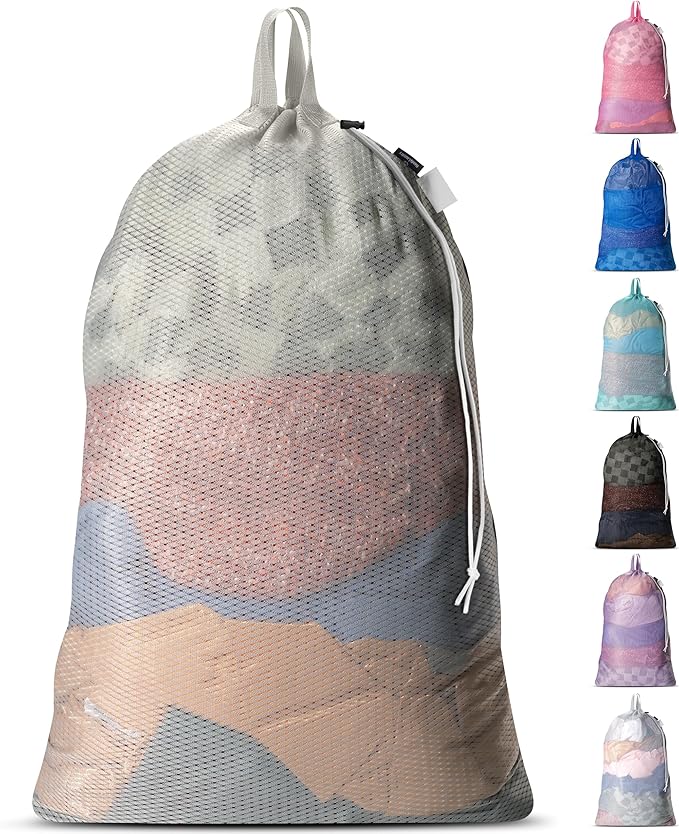 Handy Laundry Mesh Laundry Bag 24 x 36 Inches - Extra Large Heavy Duty Bag with Handles & Shoulder Strap, Breathable, Machine Washable for Dorm, Travel, Bedding & Storage - Grey