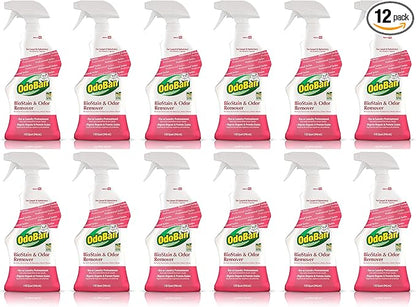 OdoBan Professional Cleaning BioStain and Odor Remover for Carpet and Upholstery, Made in the USA, 32 oz Ready-to-Use Spray 12-Pack