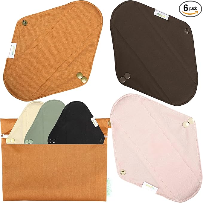 Wegreeco Cloth Menstrual Pads - Soft Washable Pads for Women - Reusable Panty Liners for Women - 6 Pack with 1 Cloth Mini Wet Bag (Small, Dark Coffee)