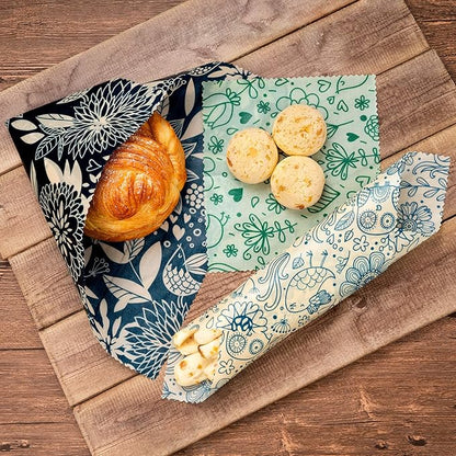 Akeeko Reusable Beeswax Food Wraps - Assorted 9 Packs, Reusable, Plastic-Free Food Storage, 5 Small, 2 Medium, 1 Large, 1 Extra Large Wraps with Flower and Birds Pattern