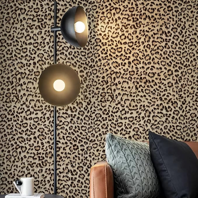 JiffDiff Leopard Print Peel and Stick Wallpaper, Waterproof Removable Self Adhesive Textured Wall Paper, Yellow Unique Funky Cheetah Contact Paper for Bedroom and Bathroom 800"X17.3"(96.2 sq. ft)