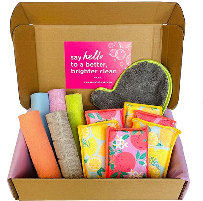 Bright Box Household Microfiber Sponges and Cloth Cleaning Bundle Long-Lasting, 12ct Multi-Color