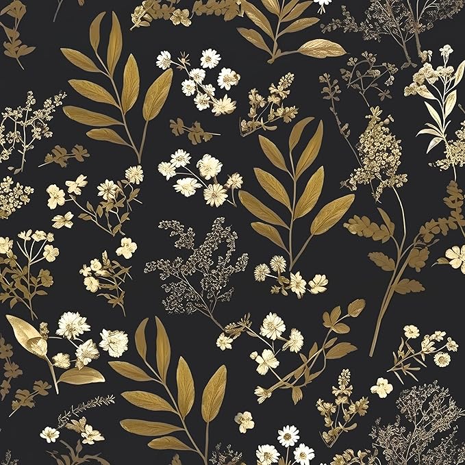 Laatse Gothic Wallpaper Peel and Stick Dark Floral Wallpaper 17.5in x 78.7in Vintage Leaf Contact Paper Vinyl Waterproof Self Adhesive Boho Botanical Wall Paper for Bedroom Cabinet Décor