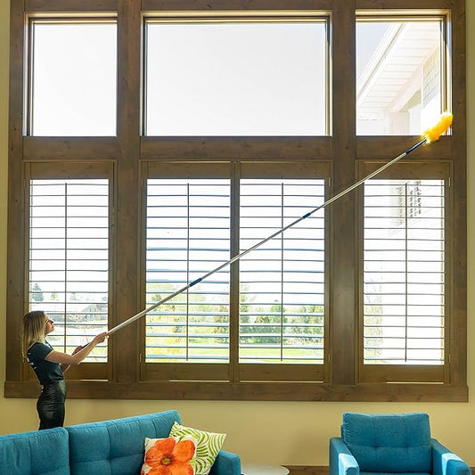 High Ceiling Cobweb Duster and Pole | Ceiling Fan Cleaner Extendable Duster | Nylon Telescoping Long Handle Extension Duster For Cleaning Spider Webs | Lightweight, 3-Stage Aluminum Pole