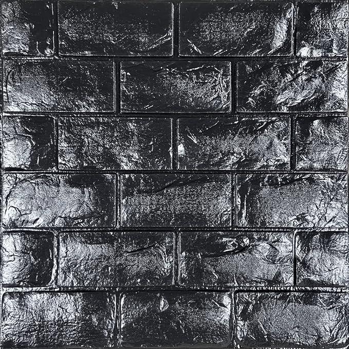 YU LI 3DH 3D Wall Panels Peel and Stick 11PCS Black Foam Brick Wallpaper for Bedroom Faux Stone Wall Panel Self-Adhesive Wallpaper (11PCS-10.65 Sq Ft, Black)