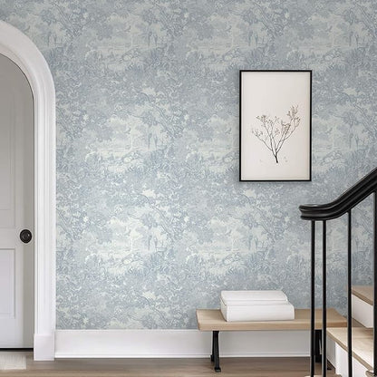 Ismoon Vintage Wallpaper Peel and Stick Blue Neutral Wallpaper 17.3in x6.56ft Forest Animals Contact Paper for Bedroom Thicken Waterproof Self-Adhesive Wall Paper Removable Renter Friendly Vinyl