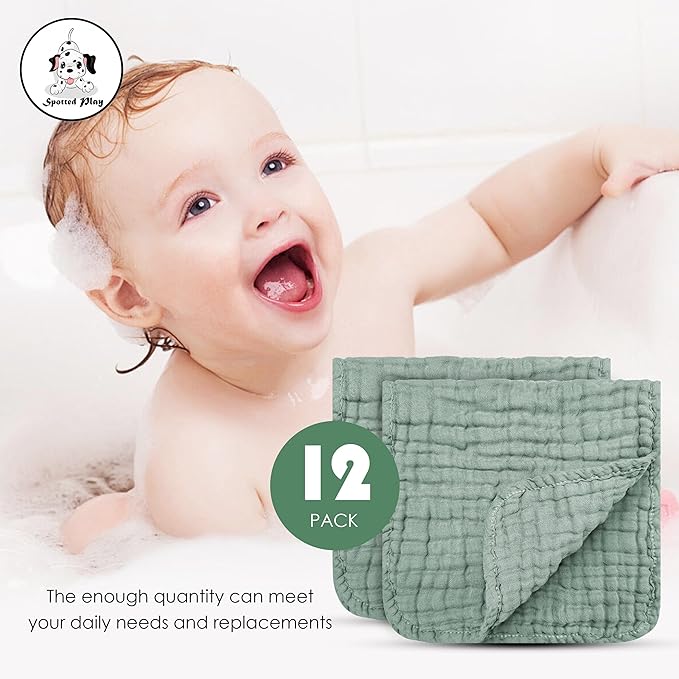 Muslin Burp Cloths 100% Cotton Large 20''x10'' Extra Soft and Absorbent Baby Wash Cloths Spit Up Rags - Baby Burping Cloth for Boys Girls Items(24 Pack Green)
