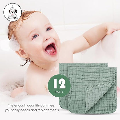 Muslin Burp Cloths 100% Cotton Large 20''x10'' Extra Soft and Absorbent Baby Wash Cloths Spit Up Rags - Baby Burping Cloth for Boys Girls Items(24 Pack Green)
