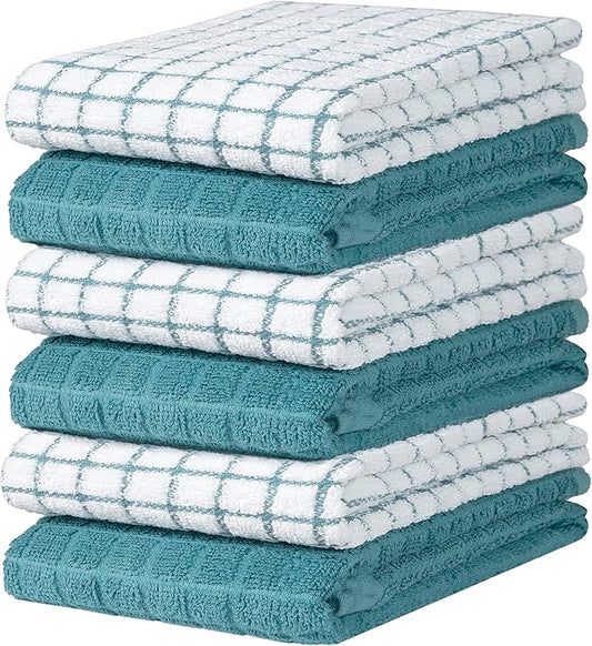 Bumble Kitchen Towels (6 Pack) | 16" x 28" | 100% Cotton Dish Towels for Kitchen | 380 GSM | Soft, Highly Absorbent & Durable Dish Towels with Hanging Loop | Aqua