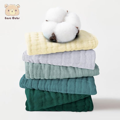 12 Pack Muslin Washcloths for Baby - 100% Cotton Baby Wash Cloths for or Baby Face Body Comfy and Soft for Newborn Infants Kids Girls and Boys - 12"x12" - Ivory, Slate and Emerald Series