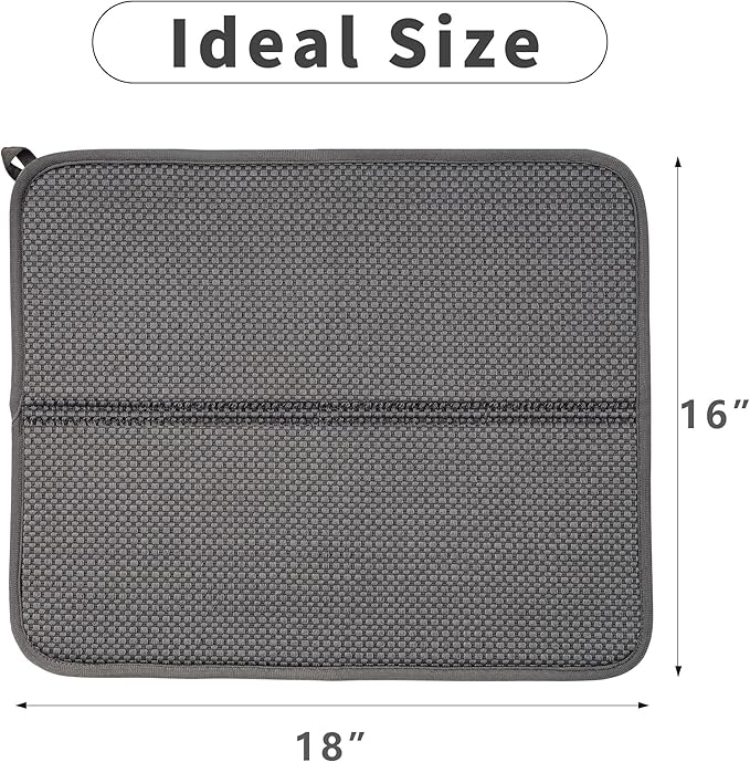 2 Pack Dish Drying Mat, Absorbent Microfiber Dish Drying Mat for Kitchen Counter, 16"x18” Large Size Dish Drying Pad, Ultra Absorbent Dishes Drainer Mat for Countertop