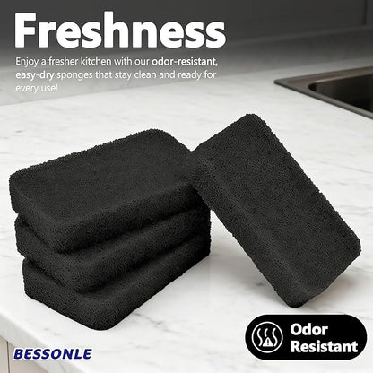8 Pack Silicone Scrubbing Sponges, Heavy-Duty, Non-Scratch Kitchen Sponges - Reusable, Odor-Free, Perfect as for Cleaning Dishes, Non-Stick, Countertops (Black)