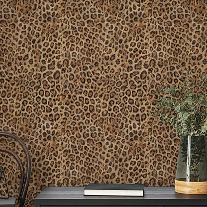JiffDiff Upgrade Leopard Print Peel and Stick Wallpaper, 17.3" x 1200" Waterproof Removable Self Adhesive Wallpaper, Unique Funky Cheetah Contact Paper for Bedroom, Bathroom, Decor
