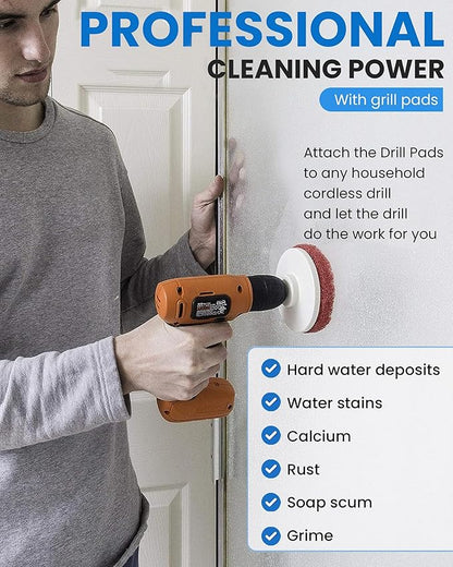 Bring It On Cleaner Hard Water Stain Remover 16 oz | Glass, Soap Scum remover for Shower glass, Fiberglass, Windows, Tile and Grout Cleaner, and Includes Scrubbing Drill Pads