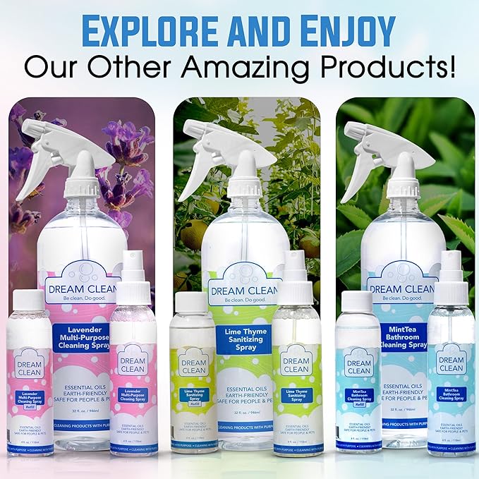 DREAM CLEAN MintTea Bathroom Cleaning Spray Refill - Biodegradable and Cruelty-Free Formula for Showers, Tubs, Sinks & More, Spearmint & Tea Tree Essential Oils, 4oz