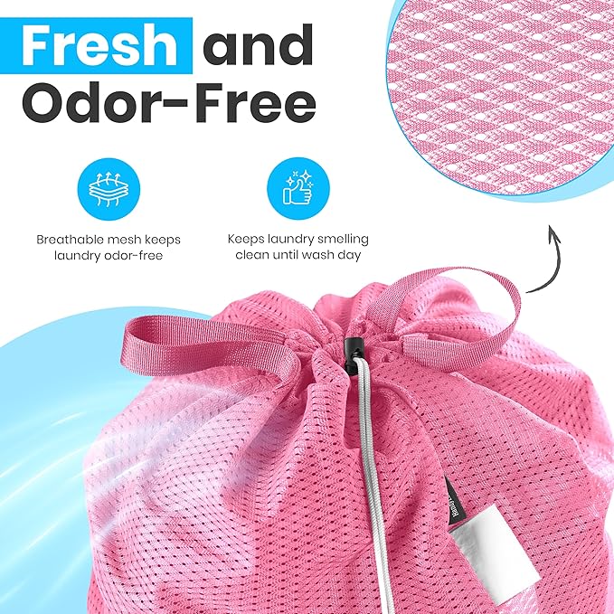 Handy Laundry Mesh Laundry Bag 24 x 36 Inches - Extra Large Heavy Duty Bag with Handles & Shoulder Strap, Breathable, Machine Washable for Dorm, Travel, Bedding & Storage - Pink