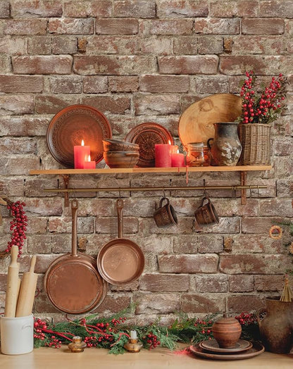 Red Brick Wallpaper Peel and Stick Faux Brown Brick Contact Paper 393inL 17.3inW Self Adhesive Fireplace Wallpaper for Bedroom Kitchen Backsplash Waterproof Red Chimney Contact Paper for Walls