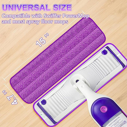 8 Pack Reusable Mop Pads for Swiffer PowerMop, Power Mop Pads 15'' Microfiber Refills for Hardwood Floor Cleaning, Machine Washable Dry Wet Use for All Floor Types