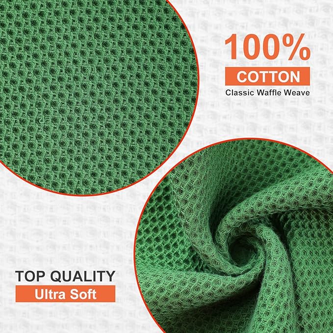 Kitinjoy 100% Cotton Kitchen Dish Cloths (12 X 12 Inches, Grass Green), 12 Pack Waffle Weave Ultra Soft Absorbent Dish Towels for Drying Dishes Quick Drying Kitchen Towels Dish Rags