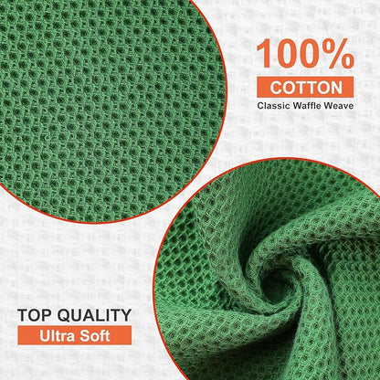 Kitinjoy 100% Cotton Kitchen Dish Cloths (12 X 12 Inches, Grass Green), 12 Pack Waffle Weave Ultra Soft Absorbent Dish Towels for Drying Dishes Quick Drying Kitchen Towels Dish Rags