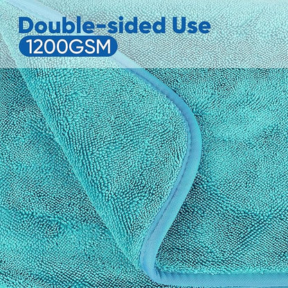 HOMEXCEL Professional Car Drying Towel (36"x 24") with Twisted-Loop Technology, 1200GSM for a Streak-Free Finish – Microfiber Towels for Cars, Trucks, SUVs, RVs and Motorcycles, Lake Green