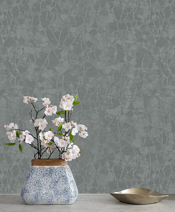 Yasinet Peel and Stick Wallpaper Removable Wallpaper Modern Grey-Green Embossed Thicken Self Adhesive Textured Contact Paper for Cabinets Walls Waterproof Vinyl Roll 393.7"x 15.7"