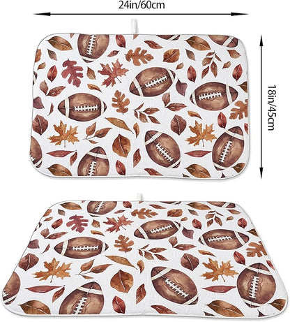 Fall Dish Drying Mat 18x24 Inches For Kitchen Counter Orange Brown Baseball Leaves Kitchen Decoration Drying Mat Decorative Autumn Leaves Drying Pad for Home Kitchen,Dining Room Decor