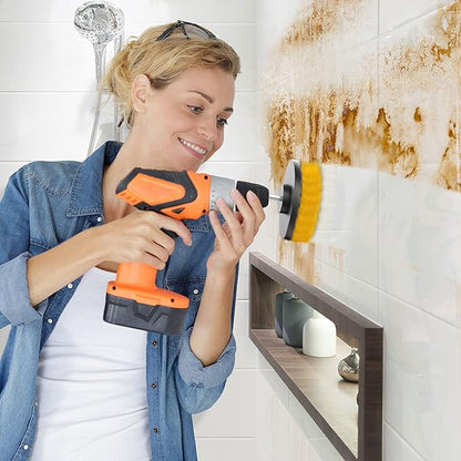 SCRUBIT Drill Brush Attachment Set - Power Scrubber Tile and Grout Tool - Use for Kitchen, Shower, Bathtub and Floor Surface - All Purpose Household Cleaning Kit Includes 3 Brushes with A Bit Extender