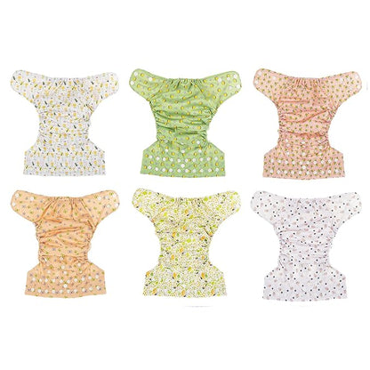 Simple Being Reusable Cloth Diapers, Double Gusset, One Size Adjustable, Washable Soft Absorbent, Waterproof Cover, Eco-Friendly Unisex Baby Girl Boy, six 4-Layers Microfiber Inserts (Bugs)