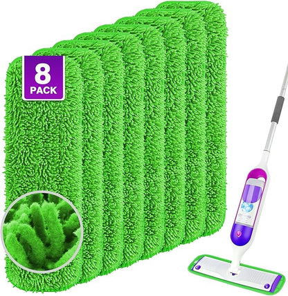 UNIMADE Reusable Mop Pads for Swiffer PowerMop, 8 Pack Microfiber Mop Pad Refill with Scrubber Strips for 13''-15'' SprayMop, Washable Mop Pads Use for Most Floor Types, Designed for Pets - Green