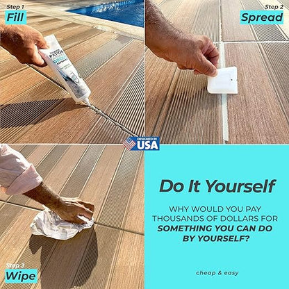 PentaUSA Outdoor Grout - Premixed Patio Grout in a Tube, Ready to Use Polymeric Sand for Pavers, Repairs Stone Joints, Driveways, Entryways, Gardens - Includes Grout Float (14oz / Natural Sand Color)