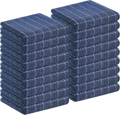 Homaxy 100% Cotton Terry Kitchen Towels(Navy Blue, 13 x 28 inches), Checkered Designed, Soft and Super Absorbent Dish Towels, 18 Pack